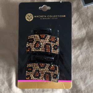 Macbeth Collection Leopard Print Rhinestone Hair Clips